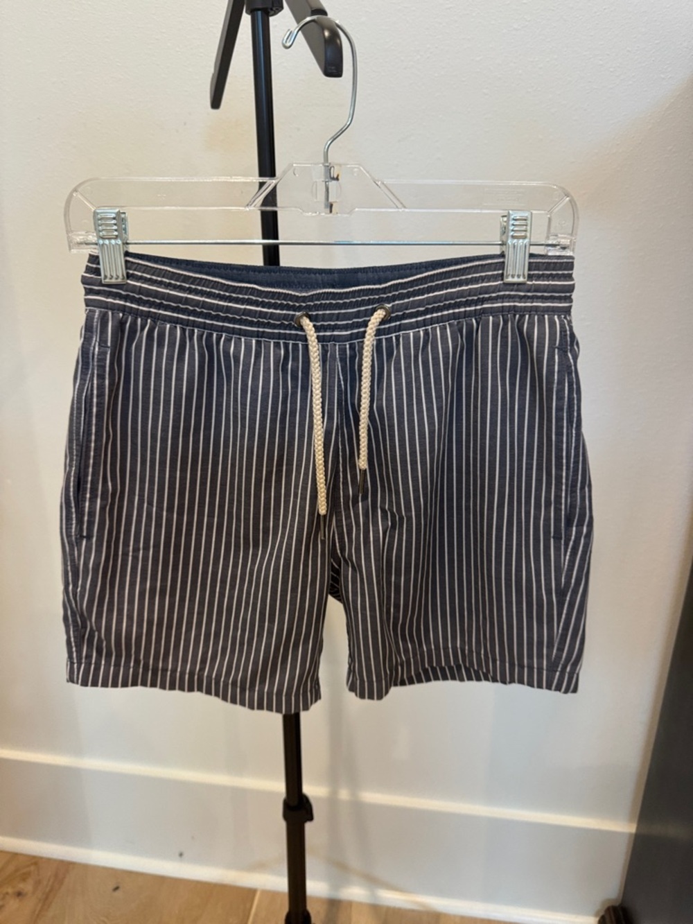Fair Harbor Navy and White Striped Elastic Waist Shorts